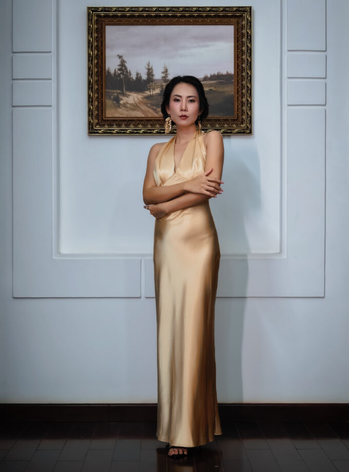 Gilded Halter Neck Gown — Liquid Gold